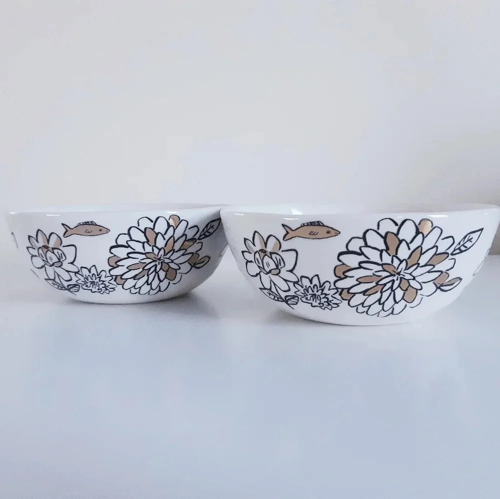 Anthropologie Cereal Bowl Floral Set of 2 - Picture 2 of 5